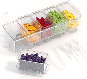 Prime Home Direct Ice Chilled Condiment Caddy Organizer | 5 Removable Containers & Lids | Party Serving Tray Platter for Buffet, Food, Fruit, Garnish, Mimosa, Salad, Taco Bar Accessories & Supplies