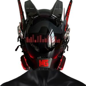 QAONIE Punk Mask for Adults, Halloween Cosplay Mask, Party Gift, LED Light Up, Cool Men's Costume Mask Helmet (LED - Red)