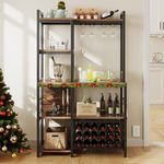 YITAHOME Kitchen Microwave Bakers Stand Wine Rack, Coffee Bar Storage for Liquor Glasses Power Outlet, Wine Rack Freestanding Floor Tall Farmhouse Shelf Dining Room Hutch 35 Inch Large, Rustic Brown