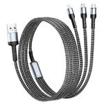 COSTAR 60W 3-in-1 Multi Fast Charging Cable – 3A Nylon Braided 1.5M Cable with Lightning, Type-C & Micro USB for iPhone, iPad, Samsung, OnePlus, Xiaomi, Oppo, Vivo, Android & Car Charging (Black)