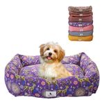 Fido & Co. Dog Bed 100% Linen [60x70cm] - Comfortable Beds for Dogs and Cats - Anti-Slip Washable Portable and Perfect for Home Camping Car - Essentials Cat Puppy Kitten Accessories Gift [ Purple ]