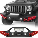 EYOUHZ for Wrangler JK JL Gladiator JT Front Bumper Compatible with 2007-2024 Jeep Wrangler JK JL JKU JLU Unlimited & Gladiator JT 2/4 Doors w/Winch Plate, Paintable Armor, LED Lights & D-rings, Black