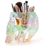 The Wine Savant Skull Makeup Brush and Pen Holder Extra Large, Strong Resin Extra Large Storage Organizer - Unique, Spooky, Goth, Gothic Gifts For Her, Him - By Gute (Iridescent)