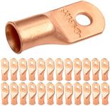 SELTERM 25pcs 3/0 AWG 5/16" Stud Battery Lugs, Ring Terminals, Heavy Duty Copper Wire Lugs, Battery Cable Ends, 000 Gauge Ring Terminal Connectors, UL Bare Copper Eyelets Electrical Battery Cable Lugs