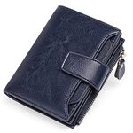 SENDEFN Women's RFID Blocking Leather Small Compact Bi-fold Zipper Pocket Wallet Card Case Purse with ID Window