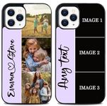 EKAM Personalised Phone Case For Apple iPhone 16, 15, 14, Pro, Max, Mini, Plus 13, 12, 11, X, XS, XR, SE, 8, 7 - Add Your Text & 3 photos multiple Picture Custom Design PC + Soft TPU Case (Lavender)