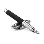 Colibri Ascari Fountain Pen-Polished Chrome and Rubberized Matte Black Finish Luxury Pen-Medium Size Bock Nib System-Spring Clip-Includes Ink Convertor- Comes In a Nice Gift Box-Gift For Men And Women