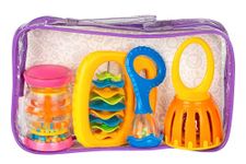 Halilit Baby Band Musical Instrument Gift Set. 4 Piece Babies Sensory Music Toy Set Includes Rain Maker, Clip Clap, Cage Bell, Baby Maraca & Clear Carry Case. Suitable for Baby Boys & Girls 6 month +