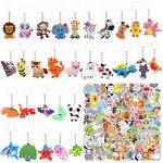 SYCARON 30 Pack Animal Keychains, 100Pcs Animal Stickers, Cute Keychains for Birthday Gift