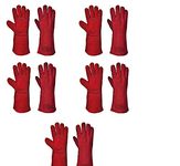 Pacificdeals Welding Heat Resistance Leather Safety Hand Gloves Heavy Duty Industrial For Men Unisex Adults - Set of 5 (Red)