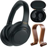 Sony WH1000XM4/B Premium Noise Cancelling Wireless Over-The-Ear Headphones Bundle with Deco Gear Wood Headphone Display Stand and Protective Travel Carry Case