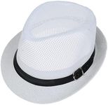 JK Home Mesh Fedora Straw Hat Roll Up Short Brim Trilby Panama Beach Cap UPF 50+ Men/Women Summer Classic Holiday Traveling Hat