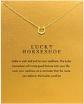 Message Card Gold Horseshoe Pendant Necklace Friendship Butterfly Sun Good Luck Elephant Pendant Y Bar Chain Necklace for Women Girl Gift (gold horseshoe)