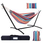 Hammock with Stand, Ohuhu Double Hammock with Space Saving Steel Stand & Pillow 2 Person Hammocks with Portable Carrying Bag for Camping Garden Patio Indoor Use Gift for Birthday, Tropical