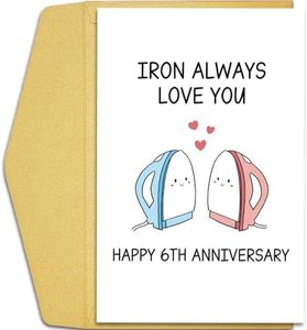 Qiliji 6th Anniversary Card for Husband Wife, Funny 6th Wedding Anniversary Card, Iron Anniversary Pun Card, Cute 6 Years Anniversary Card Gift for Men Women, Sixth Anniversary Card