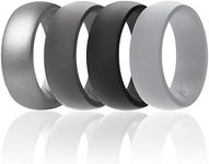 ROQ Silicone Rubber Wedding Ring for Men, Comfort Fit, Breathable Rubber Engagement Band, Men's Wedding Band, 8mm Wide 2mm Thick, Dome Solid, 4 Pack, Light Grey, Black, Grey, Silver, Size 12