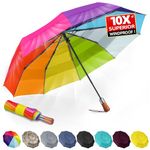 LFLFWY Compact Travel Umbrella Windproof Strong - Large Light Automatic Open&Close and Portable - Wind Resistant Folding Umbrellas Triple Canopy for Rain with 10 Ribs (LGBTQ-Rainbow)