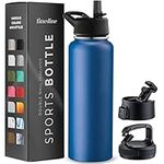 Triple Insulated Stainless Steel Water Bottle with Straw Lid - Flip Top Lid - Wide Mouth Cap Insulated Water Bottles, Keeps Hot and Cold - Great for Hiking & Biking (40 Oz, Majestic Sapphire)