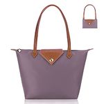 BOJLY Tote Bags for Women Stylish Waterproof Nylon Ladies Shoulder Bag Top Handle Handbag Folding Beach Travel Bag for Work,Shopping, School Pale Lavender Small