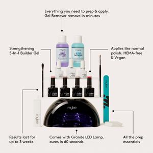 Mylee Gel Polish Kit – LED Lamp, Base & Top Coat, 4 Colors