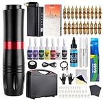 HAWINK Tattoo Pen Kit Rotary Gun Machine with Wireless Tattoo Power Supply 20Pcs Cartridge 7 inks EM154EN02P199-1