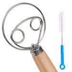 Dkoyied Danish Dough Whisk Large Bread Whisk 13 Inches Premium Stainless Steel Dough Whisk Traditional Dutch Style Bread Dough Whisk, Whisking Tool with a Cleaning Brush