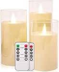 salipt LED Flameless Candles, Battery Operated Flickering Candles, Moving Flame Electric Candle Sets Glass Effect with Remote Timer, Set of 3, H 4" 5" 6" - Lvory