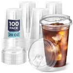 Fit Meal Prep 100 Pack 20 oz Clear Plastic Cups with Strawless Sip Lids, Disposable Plastic Coffee Cups with Lids, To Go Cups for Iced Coffee, Smoothies, Soda, Party Drinks, Bubble Tea, Cold Beverage