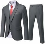 YND Men's Slim Fit 3 Piece Suit, One Button Jacket Vest Pants Set with Tie, Solid Party Wedding Dress Blazer, Tux Waistcoat and Trousers Deep Grey