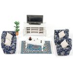 SAMCAMI Miniature Dollhouse Furniture 1 12 Scale - Wooden Dollhouse Furniture Set for Dollhouse Living Room - Doll House Furniture Incl Sofa, TV Cabinet, Coffee Table and Other Accessories (Blue)