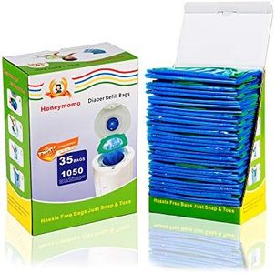 35 Packs One Box Baby Bathing Diaper Refill Bags with Toss and Hassle Free Blue Bags Green Ring,1050 Count Disposal Snap Seal Diaper Pail Liners Fully Compatible with Arm&Hammer System (One Box)