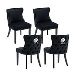 chairus Dining Chairs Velvet Kitchen Chairs Set of 4 Armless Accent Chair with Wooden Legs Upholstered Side Chair for Living Room (Black-4)