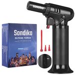 Sondiko Butane Torch with Fuel Gauge S907, Refillable Kitchen Torch Lighter with Safety Lock, Fit All Butane Tanks Cooking Torch, Adjustable Flame Blow Torch, Food Torch for Baking and BBQ