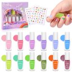 wakaniya Kids Nail Polish Set for Girls 12 Candy Colors Mini Nail Polish Kit, Non-Toxic Water-Based Peel-Off Quick Dry Nail Polish, Low Odor Nail Set Ages 3+