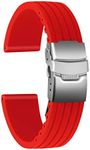 Ullchro Silicone Watch Strap Replacement Rubber Watch Band Waterproof Stripe Pattern - 16mm, 18mm, 20mm, 22mm, 24mm Watch Bracelet with Stainless Steel Deployment Buckle (22mm, Red)