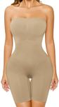 FUT Women's Strapless Shapewear Bodysuit Tummy Control Butt Lifter Body Shaper Mid Thigh, Nude, S