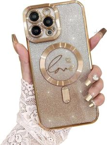 ELEPIK for iPhone 11 Pro Max Case with Camera Protector, [Full Camera Cover Protection] [Compatible with MagSafe] [Love Heart Plating] [Glitter Bling Plating] Clear Magnetic Slim Phone Case, Gold.