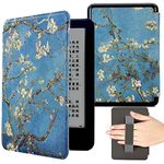 KEROM Case for 6.8" Kindle Paperwhite (11th Generation, 2021) and Kindle Paperwhite Signature Edition, PU Leather Protective Cover Case with Hand Strap, Card Slot, and Auto Sleep/Wake - Almond Blossom