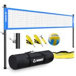 Patiassy Portable Professional Outdoor Volleyball Net Set with Adjustable Height Aluminum Poles, Winch System, Volleyball with Pump and Carrying Bag for Backyard Beach (Blue)