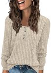 WNEEDU Sweatshirt for Women Fall Button Down Pullover Top Lightweight Henley Shirt Long Sleeve Tunic Tops for Ladies 2024 Apricot L