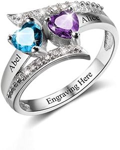 Lam Hub Fong Personalized Mothers Day Gifts Birthstone Rings for Women Mother Daughter Promise Rings for Her Custom Engagement Name Rings for Her Girlfriend Wife (2 Birthstones-1, 7)