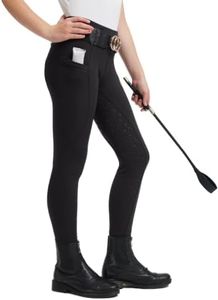 FitsT4 Sports Girls Horse Riding Pants Full Seat Silicone Girls Equestrian Pants Stretchy Kids Breeches Riding Tights Pockets Black L