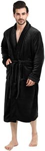 NY Threads Luxurious Mens Shawl Collar Fleece Bathrobe Spa Robe, Black, Large-X-Large