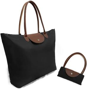 Tote Handle Bag,Lightweight Packable Stylish Handbag Foldable Zipper Travel shoulder Bag for Women-Black