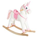 Qaba Kids Plush Toy Rocking Horse Unicorn with Realistic Sounds, White & Pink