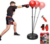 Costzon Punching Bag, Height Adjustable Boxing Equipment for Adults Teens w/Inflatable Ball, Boxing Gloves & Pump, Freestanding Boxing Bag for Kids 8+ Years Old