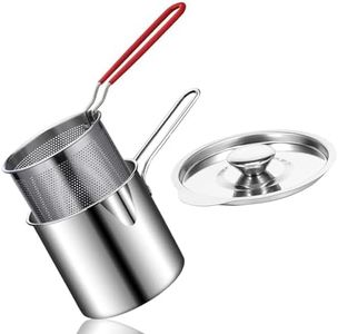 Vataiky Deep Fryer Pot,Small Deep Fryer Stainless Steel Frying Pot with basket and Lid,1200ml Handled Stainless Steel Chip Pan for French Fries Shrimp Chicken Wings and Shrimp, CY-24031804