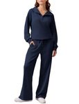 PINSPARK 2 Piece Sets for Women 2024 Fall Outfits Sweatsuit Oversized Sweatshirt Sweatpants High Waist Tracksuit Travel Wear，Navy Blue M