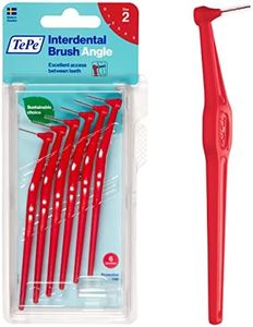 TePe Interdental Brush Angle, Red, 0.5mm/ISO 2, 6pcs, interspace cleaning, plaque remover for teeth for narrow gaps, ensures strong gums and teeth