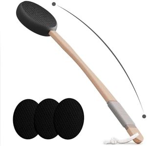 Back Lotion Applicator with 4 Replaceable Pads, Lotion Applicator for Back Self Elderly, Women, Cream Medicine Applicator with 17" Curved Handle Easy to Target Back and Feet, Black